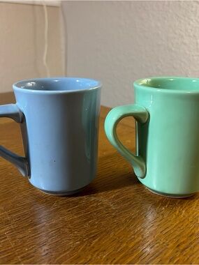 Vintage Sea Foam Green And Blue Homer Laughlin HLC Ware Coffee Mugs